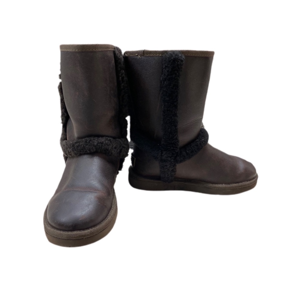 UGG Carter chocolate leather Sherpa lined boots size 6 - Picture 1 of 10